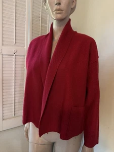 EILEEN FISHER ROT OFFEN 100% MERINOWOLLE OFFEN CARDIGAN PULLOVER GR. SP - Bild 1 von 4