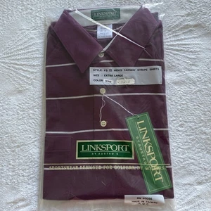 NUEVO CON ETIQUETAS Polo de Golf LINKSPORT Vintage Años 90 Púrpura Blanco Rayas Bolsillo Talla XL - Imagen 1 de 5