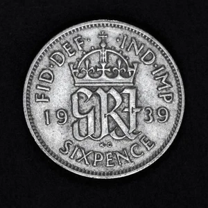 GB GEORGE VI SILVER (.500) SIXPENCE - 1939 ++ SHARP GRADE!! ++[1939-6d] - Picture 1 of 2