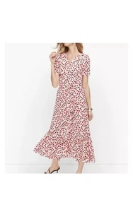 Talbots Midi Dress 14 Faux Wrap Floral Red Tulip V-Neck Easter Chiffon NWT - Picture 1 of 4