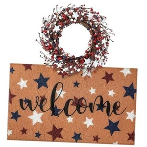 2 Pcs 4th of July Patriotic Coir Door Mat and Memorial Day Wreath for Front - Picture 1 of 7