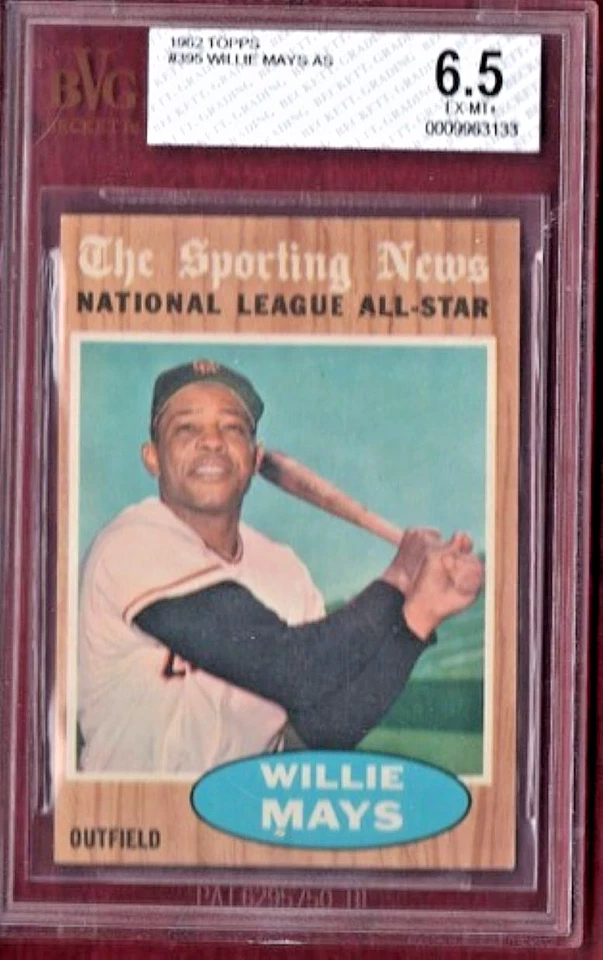 WILLIE MAYS 1962 Topps ALL STAR #395 GRADED BVG 6.5 EX-MT+ HOF SF Giants - Image 1 of 1