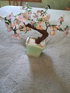 Vintage rosa Fliese weiß Kirschblüte Jade Glas Seladon Bonsai Baum groß  - Bild 1 von 3
