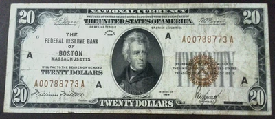 1929 $20 The Federal Reserve Bank of Boston Massaghusetts  A00788773A Fr-1870-A - Image 1 of 4