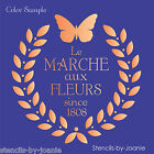 Pochoir French Le Marche Fleurs papillon teigne laurier couronne toile oreiller art