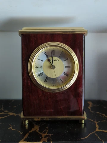 Movado Rosewood Brass Desk Mantle Clock  EUC Cover