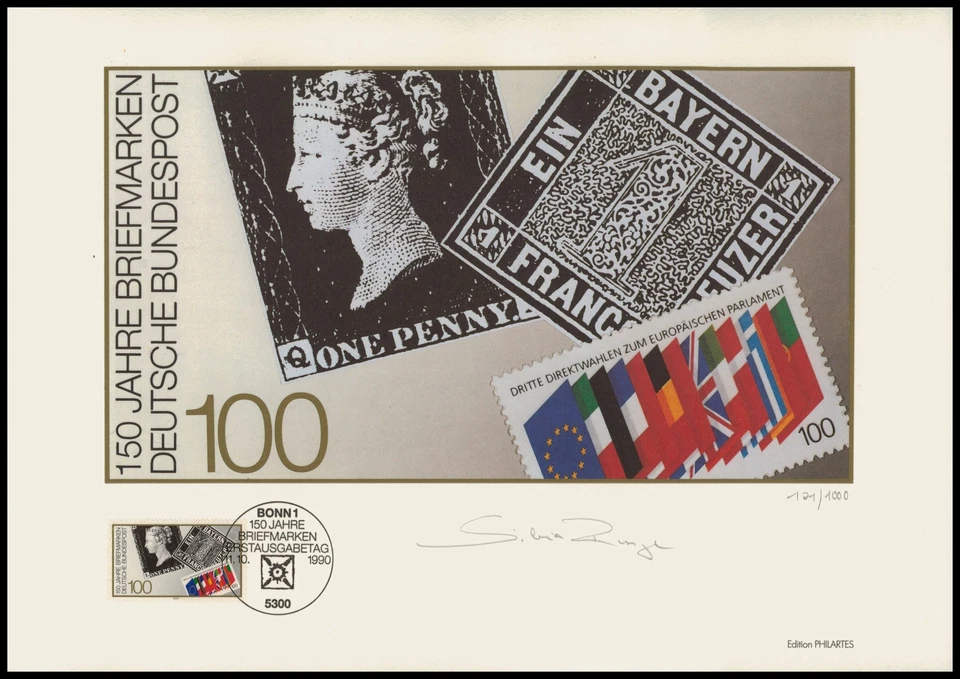 ART-EDITION 1990 GERMANY 1479 BAYERN EINSER / GB ONE PENNY BLACK - Ltd. 1.000!! - Image 1 of 3