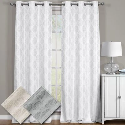 Par de cortinas de ventana 100 % oscurecidas de cachemira con luz completa de bloqueo de calor Foto 1 de 4