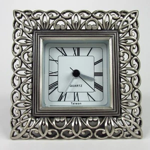 Sixtrees Ornate Metal Quartz Clock Small Freestanding 4.5 in x 4.5 in (Tested) - Picture 1 of 8