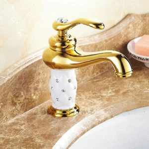 Polished Gold Ceramic Crystal Decor Bathroom Basin Faucet Lavatory Sink Faucet - Picture 1 of 5