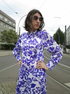 Flower Dress Women White Lilac 70s True Vintage - Picture 1 of 12