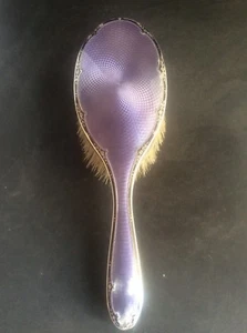 Solid Silver Birmingham Hallmark 1925 Guilloche Enamel Oval Vanity Hair Brush 2 - Picture 1 of 5