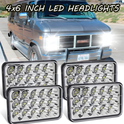 4pcs DOT 4x6" LED Headlights H4 Hi/Lo DRL For GMC C1500 Suburban G2500 G3500 Van - Image 1 of 4
