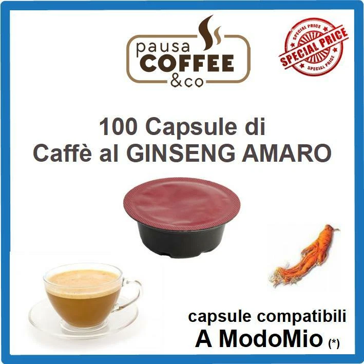 100 capsule cialde di CAFFE' al GINSENG AMARO compatibili Lavazza A MODO MIO
