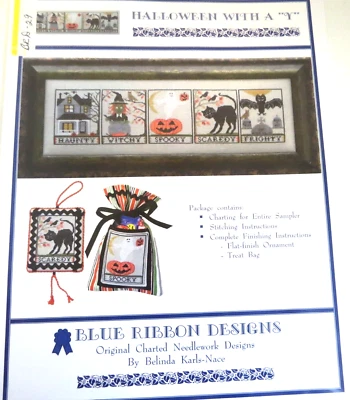 5 Halloween Counted Cross Stitch Sampler Charts w Complete finishing for Bag - Image 1 of 4