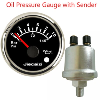 52mm Oil Pressure Gauge With Sender 0-10Bar 0-145PSI for Car Marine 7 Colors LED - Image 1 of 4