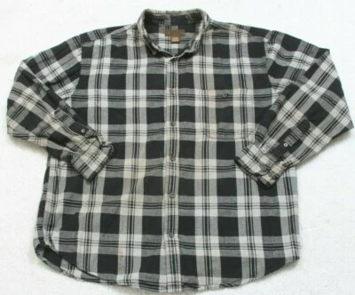 Camisa de Vestir St. Johns Bay Bolsillo Grande Algodón Manga Larga Gris Negro Cuadros 1-398 Foto 1 de 4