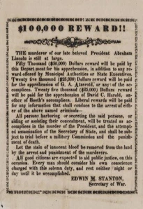 REWARD POSTER *2X3 FRIDGE MAGNET* ABRAHAM LINCOLN ASSASSINATED JOHN BOOTH MURDER - Picture 1 of 2