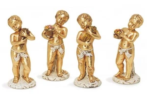 4 PUTTI ANGELI BATTISTA CON FIGURA DELLE 4 STAGIONI CERAMICA FOGLIA ORO STATUA - Imagen 1 de 1