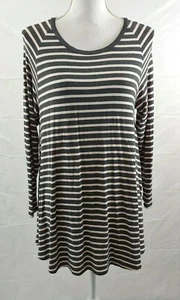 Matilda Jane Womens Top Sz Medium Gray Pink Striped Soft Stretch Long Sleeve - Picture 1 of 5