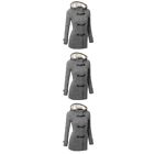 3pcs Women's Casual Double Breasted Blended Classic Pea Coat Winter Warm Hoodie