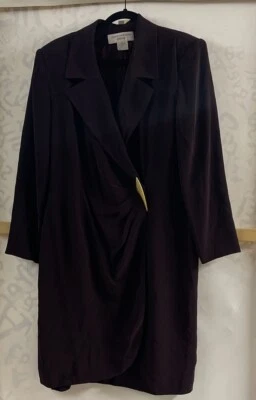 JONES NEW YORK Wrap Dress Wine Sz 16 Gold Tone Clasp Outside Button Inside LS - Image 1 of 4