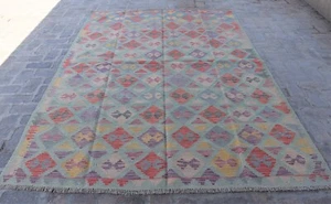 6x9 türkisblau handgefertigter afghanischer Wollteppich Maimana Kilim Teppich persischer orientalischer Teppich - Bild 1 von 10