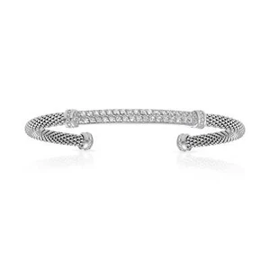 "Brazalete sin cordones de plata esterlina sólida 925 barra de circonio circular italiano de 6""-7" - Imagen 1 de 6