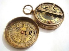 Hand Crafted Brass Antique Sundial Compass Brown Colour Pocket Compass