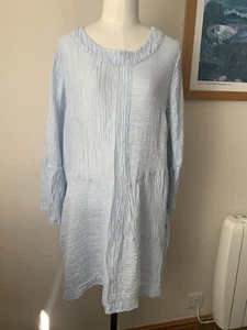 Grizas Silk Linen Baby Blue Tunic Top Crinkle Pockets Lagenlook Boho M - Picture 1 of 8