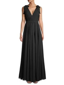 Basix Formal Gown Women's Size 14 Black Ruffled Shoulder Flowing Dress Black Tie - Picture 1 of 10