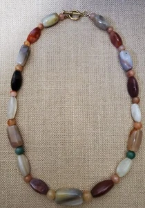 COLLAR DE CUENTAS DE PIEDRA DE ÁGATA/CORNALINA/AVENTURINA MULTICOLOR DE COLECCIÓN 24 - Imagen 1 de 6