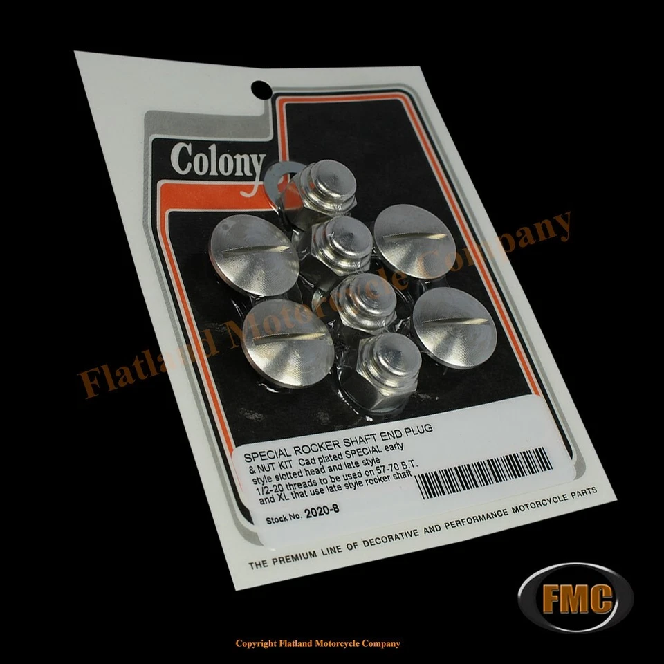 Colony 2020-8, "SPECIAL" Rocker Shaft Plugs & Nuts, 57-70 Shovelhead, Cad Plated Foto 1 de 1