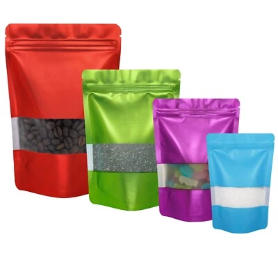 Window Matt Finish Foil Mylar Bag Stand Up Pouches Food Grade Heat Seal Zip Lock - Image 1 of 4