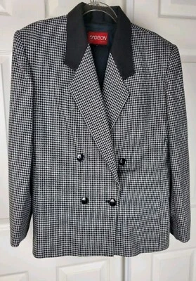 80-х питания костюм винтажный Sasson черный гончая блейзер и юбка женщин размер 12 - Изображение 1 из 4