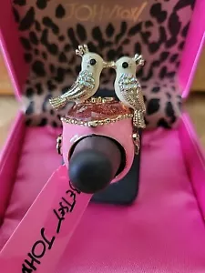 Betsey Johnson LoveBirds w/Crystals Atop Pink Glitter Heart Enamel Ring 7.5 NWT - Picture 1 of 18