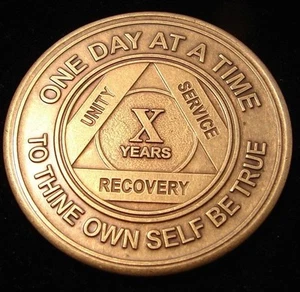 Alcoholics Anonymous AA 10 Year Bronze Medallion Token Chip Sobriety Sober - Picture 1 of 9