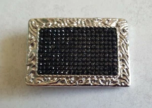 Bling BALLAGIO Rhinestones Black Silver Chrome Woman Belt Buckle Rectangular  - Picture 1 of 5