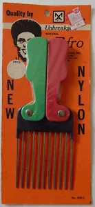  Vintage Old School Nylon/Steel Green/Red Folding Pocket Afro Pick Comb  - Picture 1 of 5