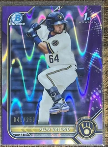 2022 Bowman Felix Valerio Purple RayWave Refractor #049/250 Brewers #BCP-128 - Picture 1 of 2