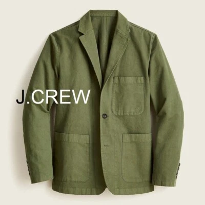 JCREW chore blazer 34 cotton linen chino olive khaki green suit jacket 34S slim - Image 1 of 4