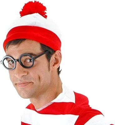 Christmas Where's Wally Black Glasses & Red White Long Beanie Set Cosplay Party - image 1 of 4
