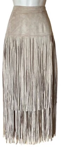 NEW SIZE S BEIGE FAUX SUEDE LONG FRINGE SHORT SKIRT BY LOH FREE USA SHIPPING - Picture 1 of 6