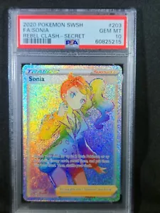 PSA 10 Sonia Allenatore Full Art Pokemon 203/192 Scontro Ribelle GEMMA NUOVO DI ZECCA - Foto 1 di 2