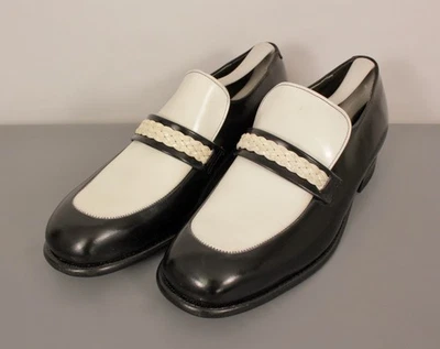 Men's VTG NOS 70s Black & White Loafers Sz 11 D 1970s 2 Tone Disco Shoes Mason - Image 1 of 4