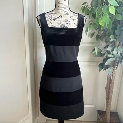 Vestido Laundry by Shelli Segal Vintage Terciopelo Rayas Cuello Cuadrado Negro Talla 10 Foto 1 de 4