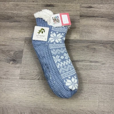 Meias Muk Luk Quente Aconchegante Forrado Sherpa Óleo JoJoba Tamanho G/XL 8.5-11 Azul Branco Novo - Imagem 1 de 4
