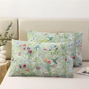 100% Cotton Pillowcases Set of 2 Standard Size Floral Printed Butterfly Pillo... - Picture 1 of 9
