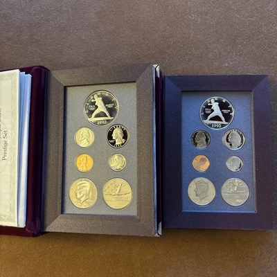2 U.S. PRESTIGE PROOF SETS - 1992 & 1992 - 14 COINS - 2 SILVER DOLLARS - CAMEOS! - Image 1 of 4