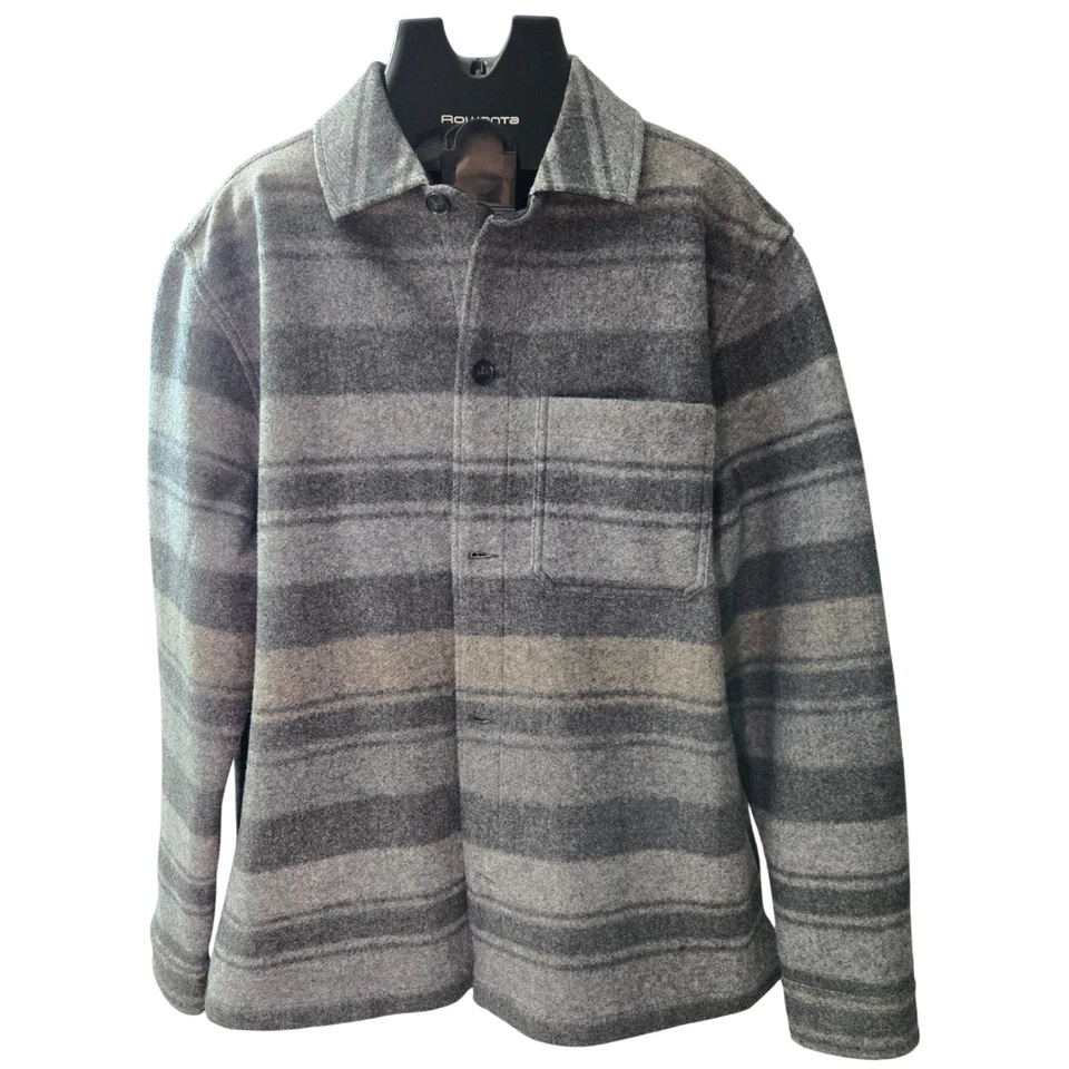 Express Para Hombre Gris Rayas Abotonadas Camisa Chaqueta XL Sobrecamisa Mezcla Lana Foto 1 de 4